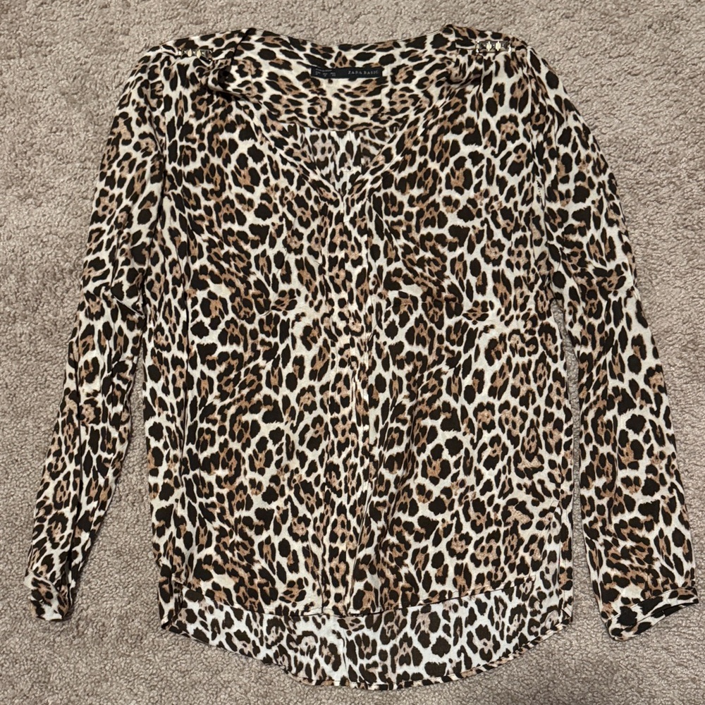 Zara Animal Print Blouse - Black and Brown